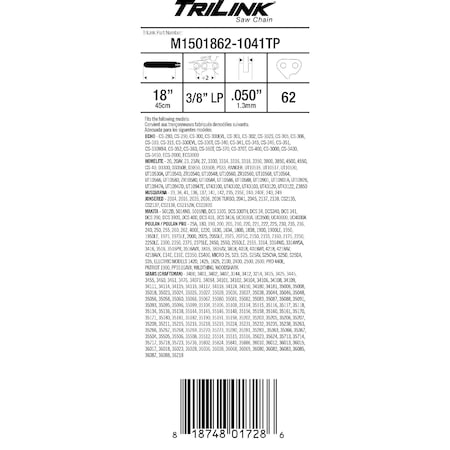 Trilink PRO Bar 18 inch Mini 3/8 LP .050 62DL for Makita DCS34 077-1807 Chainsaw M1501862-1041TP